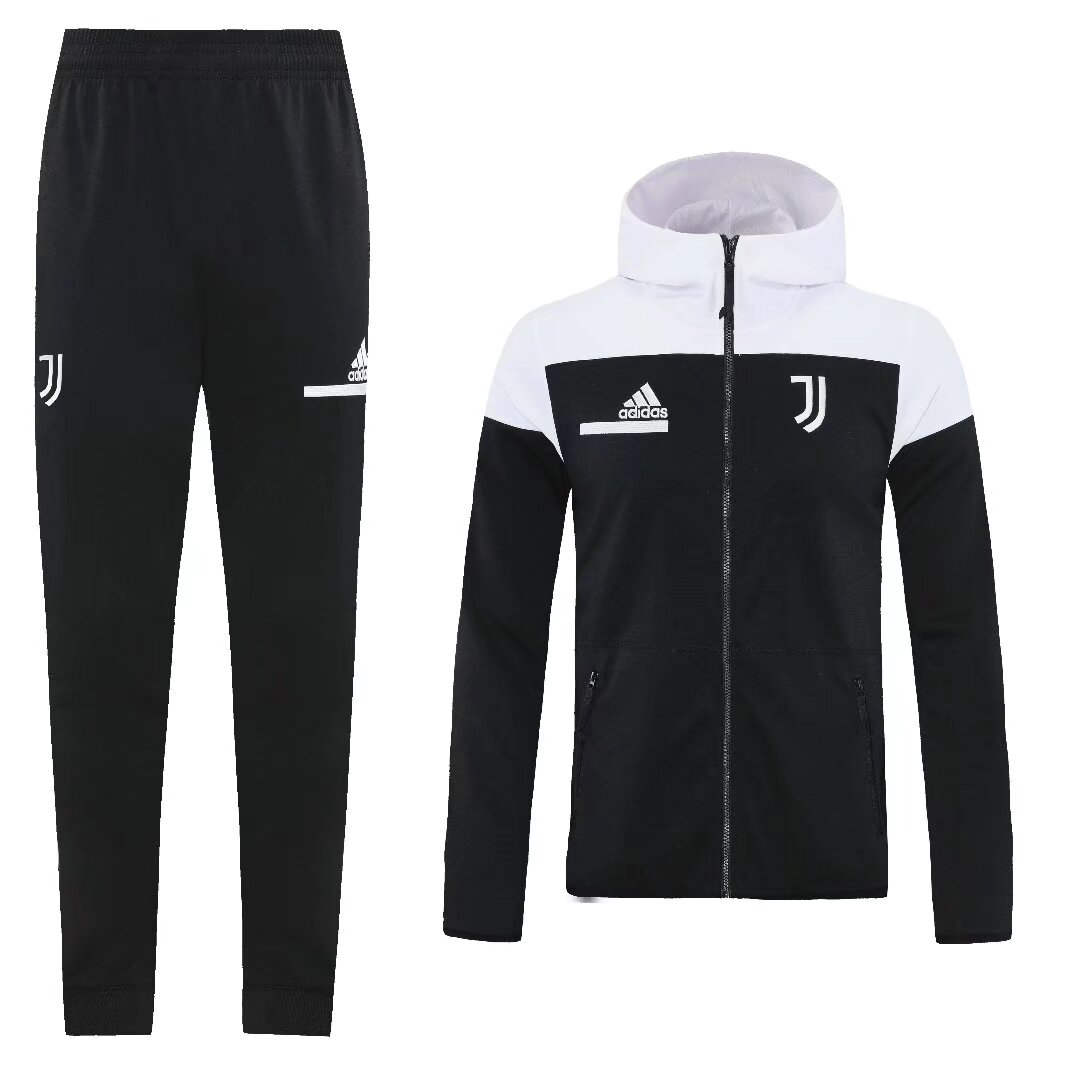 26/27 Juventus  Black/White Full Zipper Hooded Jacket Tracksuit + Long Pants