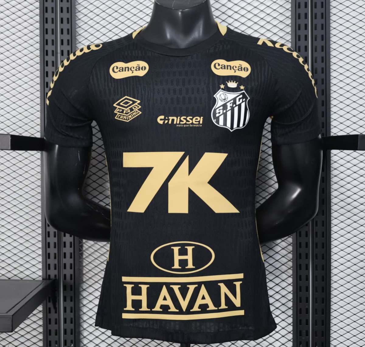 Player Version 25/26 Santos FC Black with Textured Pattern Jersey With Full Sponsors