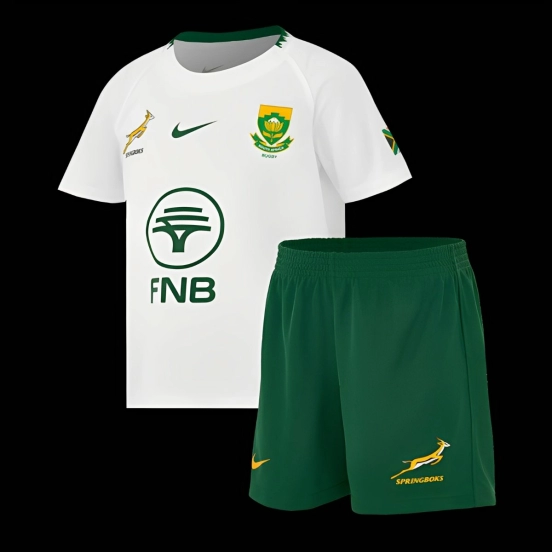 2026 Kids South Africa Away Springboks White with Green Trim Rugby Jersey