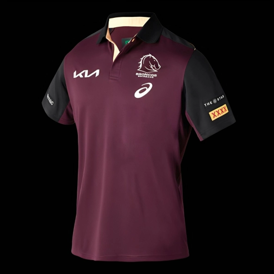 25/26 Brisbane Broncos Maroon with Black Sleeves Polo Shirt