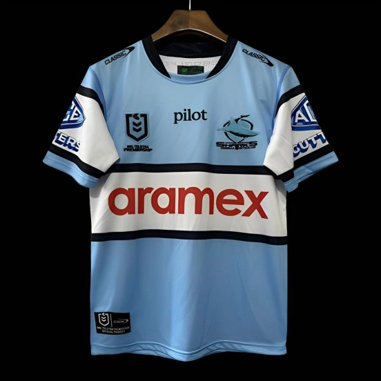 2026 Cronulla Sharks Sky Blue with White Hooped Away Jersey