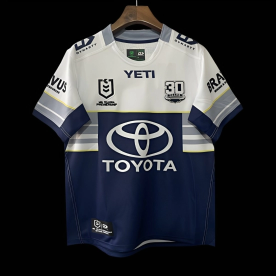 25/26 North Queensland Cowboys Navy with White and Grey Stripes Jersey