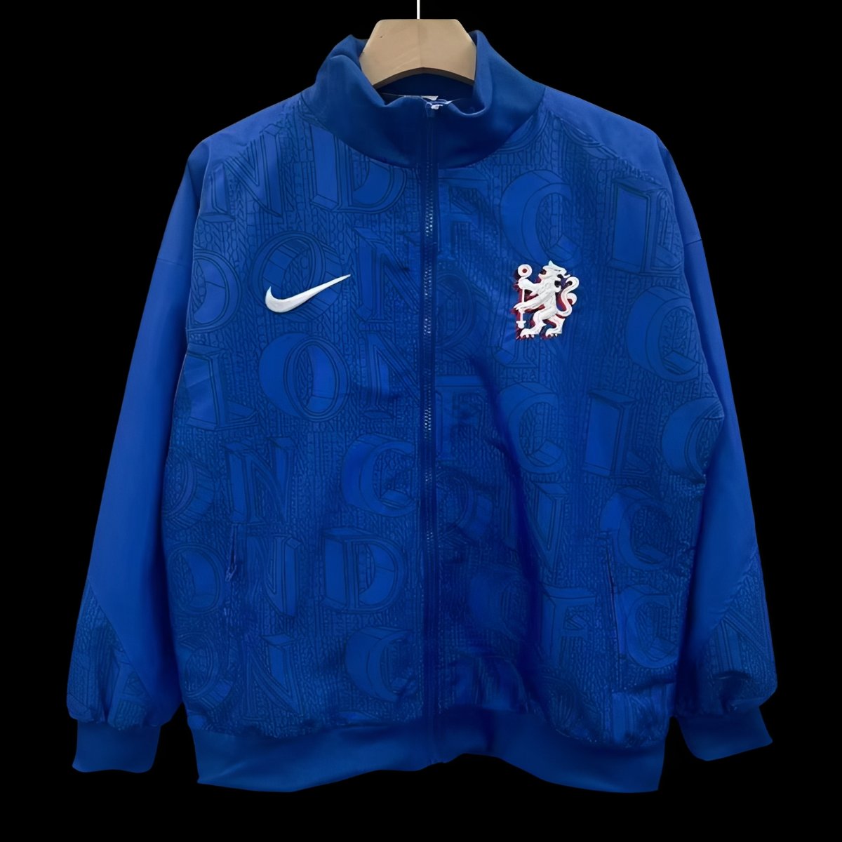 25/26 Chelsea FC Blue with All-Over London Text Pattern Full Zipper Windbreaker