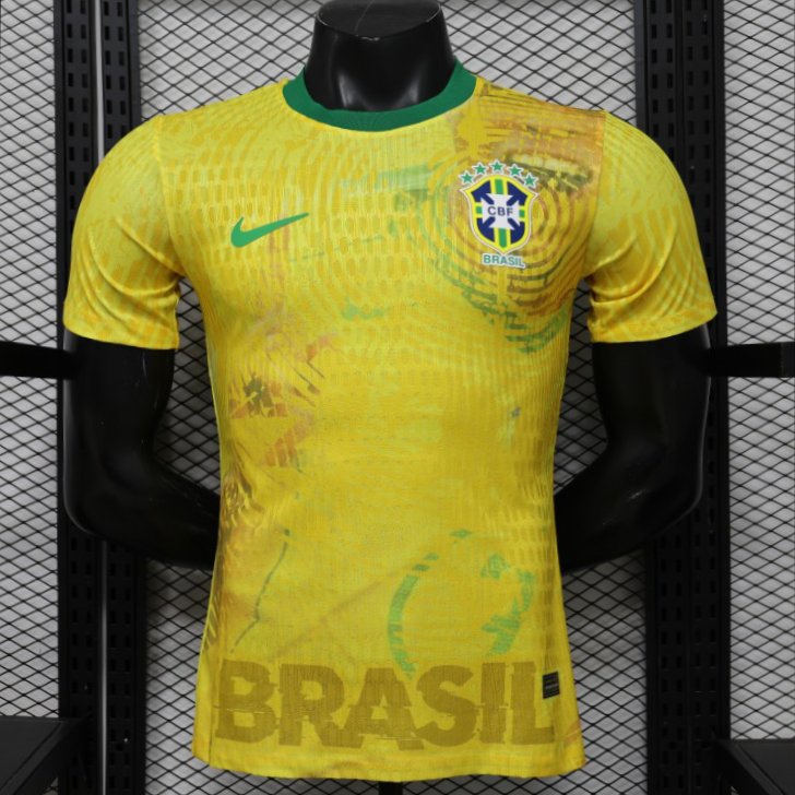 Player Version 2026 Brazil Yellow with Green Ink Splash Special Edition Home Jersey