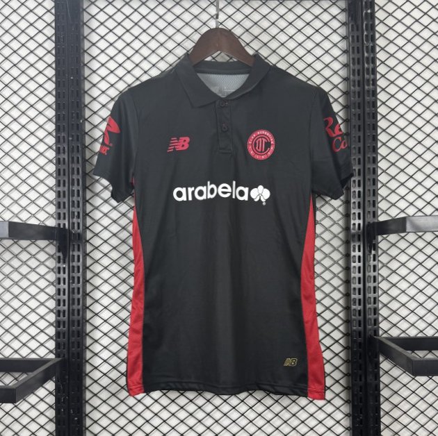 Player Version Womens 25/26  Deportivo Toluca FC Black Goalkeeper Short Sleeve Jersey with Polo Collar