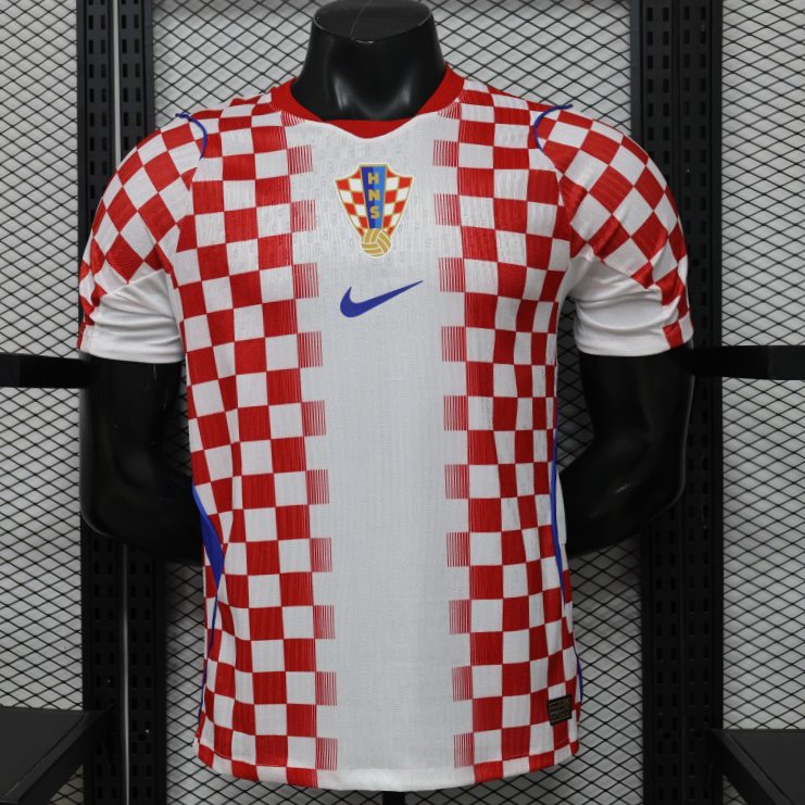 Player Version 2026 Croatia Home White & Red with Gradient Checkerboard Pattern Jersey