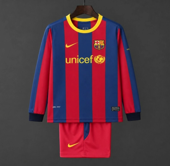 Retro Kids 10/11 Barcelona Red Blue Home Long Sleeve Jersey