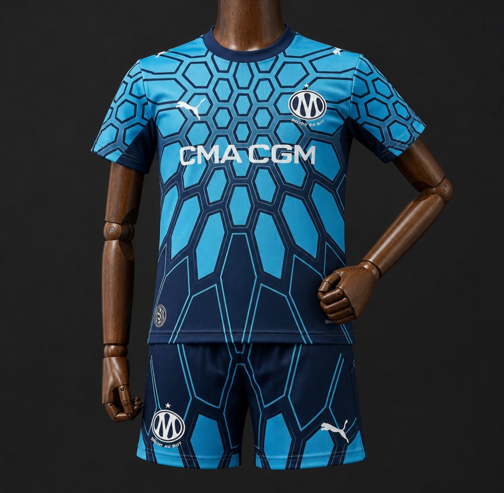 26/27 Kids Olympique Marseille Goalkeeper Bright Aqua/Club Navy Jersey
