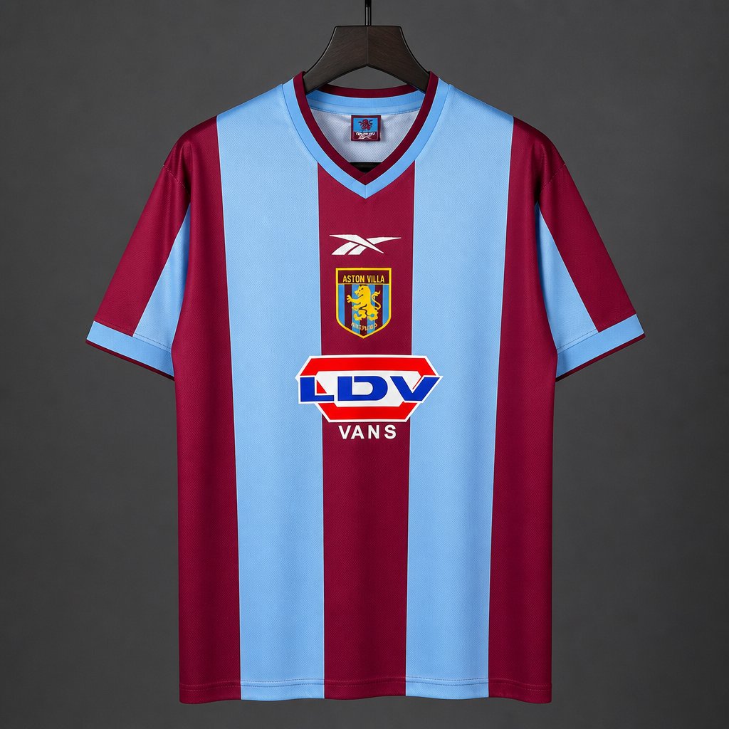 Retro 99/00  Aston Villa Claret & Sky Blue Stripes Home Jersey